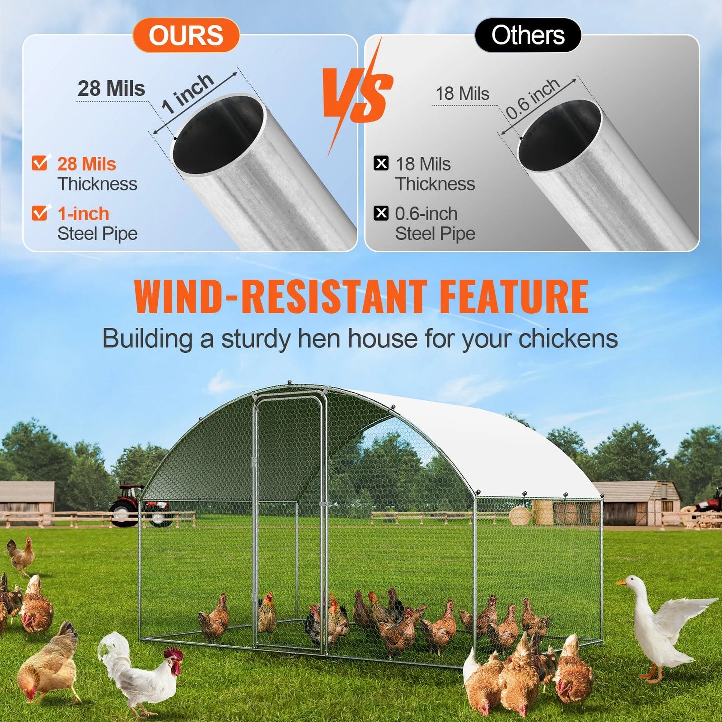 Walk In Chicken Coop, 9.8X6.5X6.5Ft