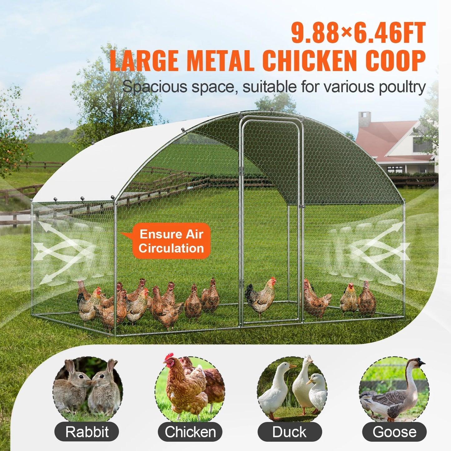 Walk In Chicken Coop, 9.8X6.5X6.5Ft