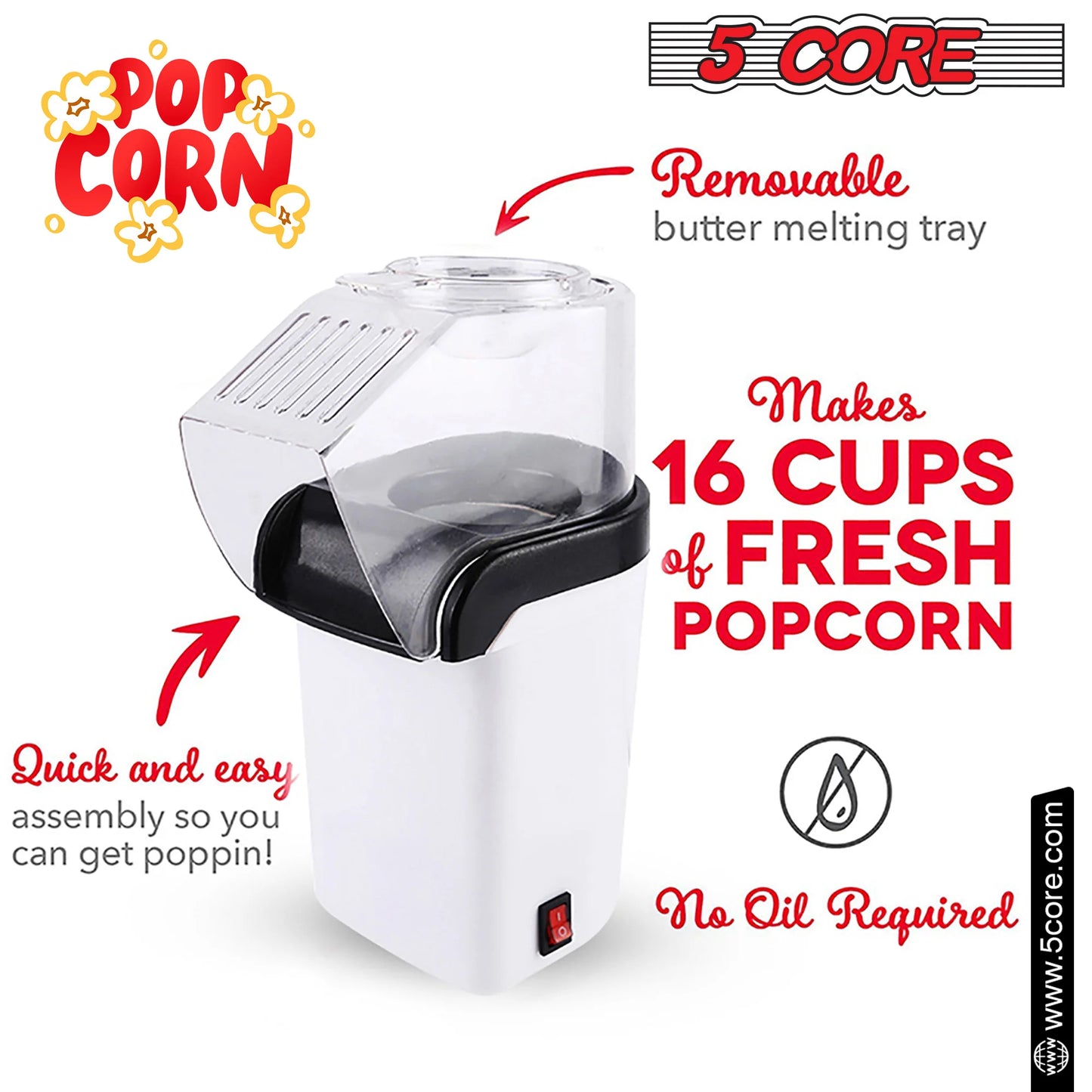 16 Cup Hot Air Popcorn Popper - Portable