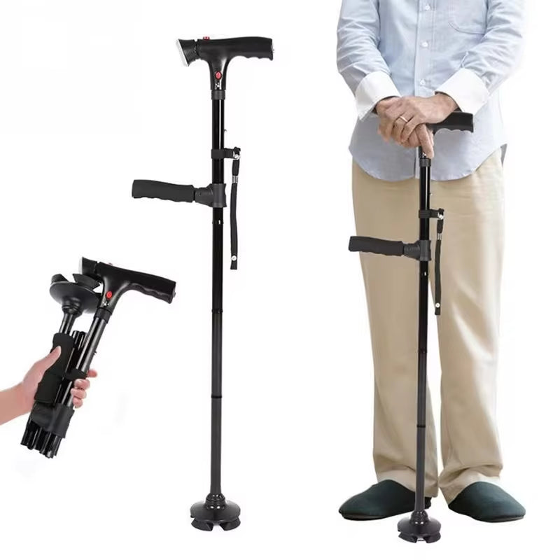 Collapsible Walking Cane With LED Light and Help Alarm 