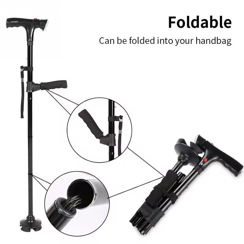 Collapsible Walking Cane With LED Light and Help Alarm 