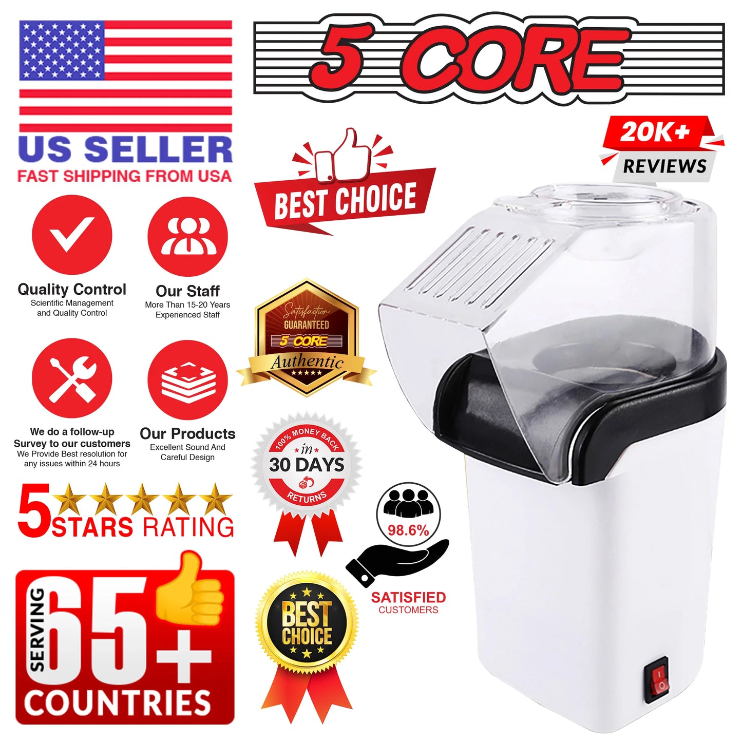 16 Cup Hot Air Popcorn Popper - Portable