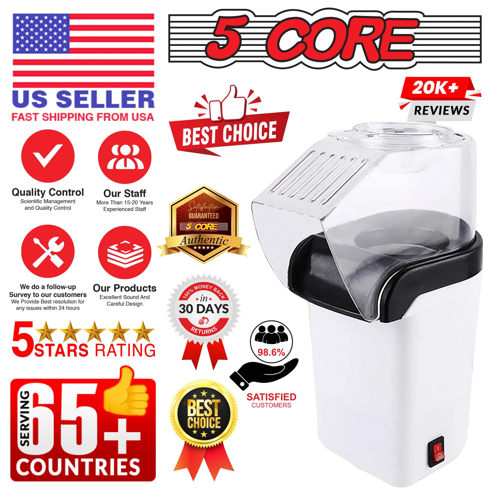 16 Cup Hot Air Popcorn Popper - Portable