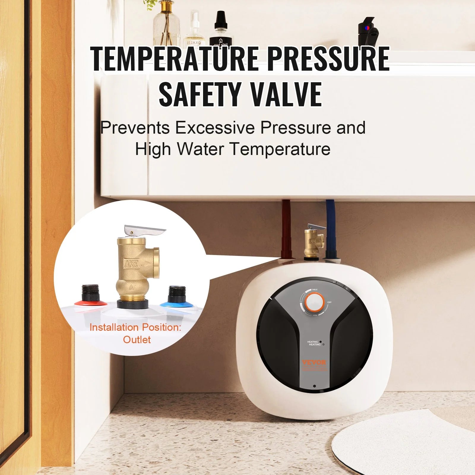 VEVOR 8-Gallon Electric Mini-Tank Water Heater - 1440W Instant Hot Water Boiler for Kitchen, Bathroom & Restaurant - Easy Installation, Wall & Floor Mounted with Safety Valve