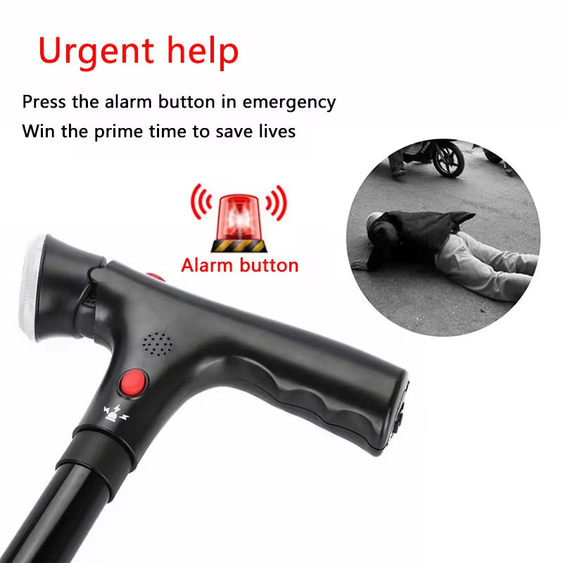 Collapsible Walking Cane With LED Light and Help Alarm 