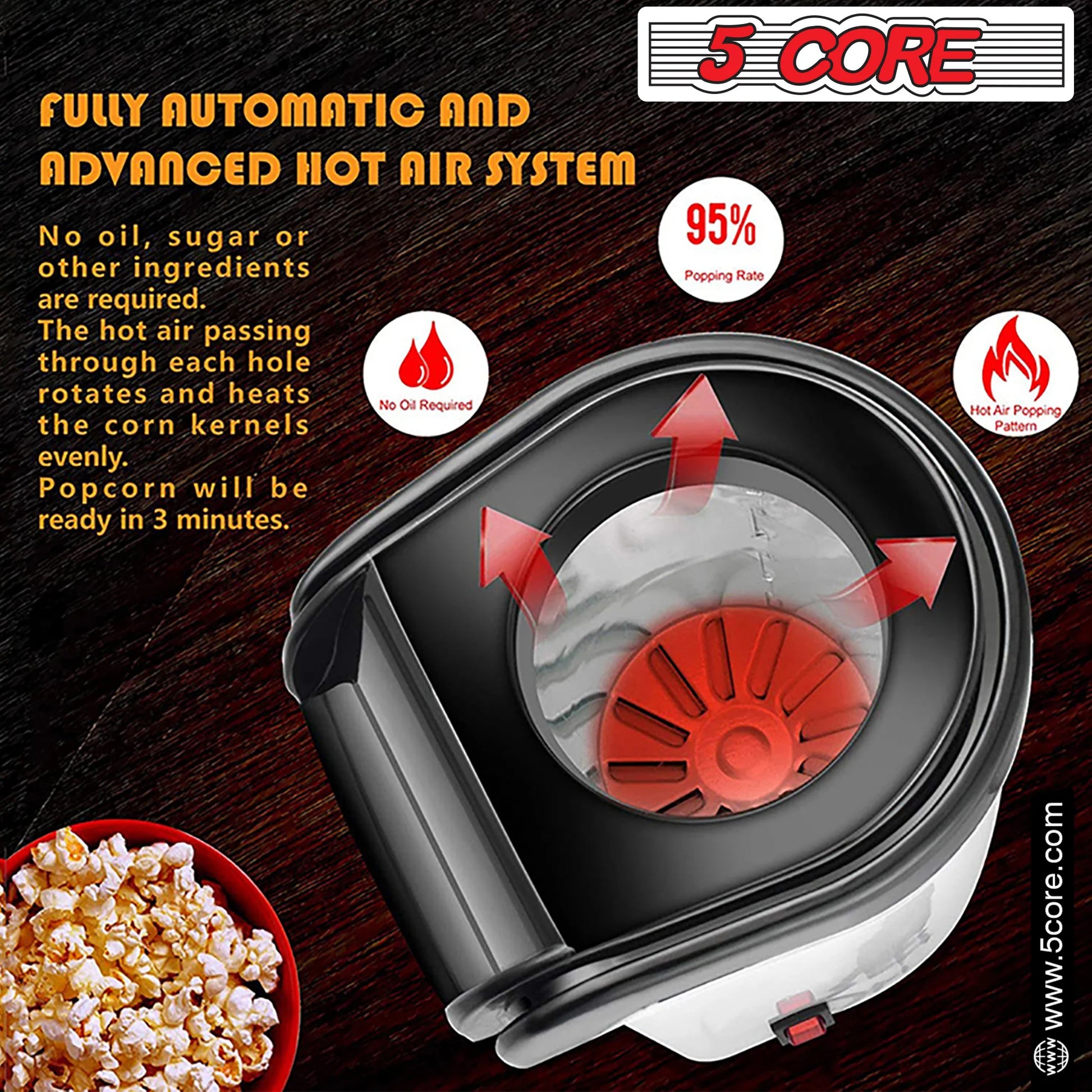 16 Cup Hot Air Popcorn Popper - Portable
