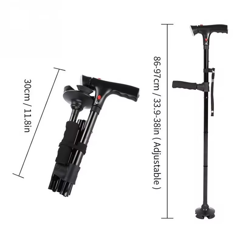 Collapsible Walking Cane With LED Light and Help Alarm 